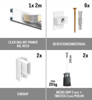 all-in-one kit 2 m Click Rail wit primer + Twister 2 mm perlon 150 cm + micro grip 20 kg