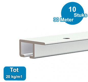 TOP RAIL, WIT, 300cm, max.  20kg /m1, per 10 stuks 9.4327