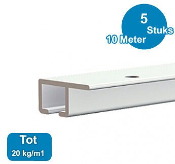 TOP RAIL, WIT, 200cm, max. 20kg /m1, per 5 stuks 9.4309