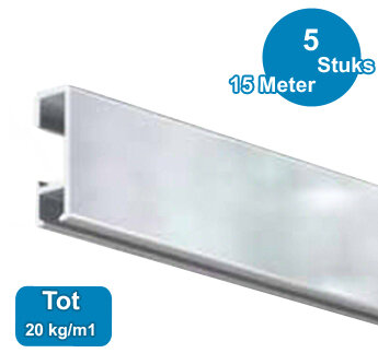 click rail, alu hoogglans, 300 cm, 20 kg/m1, per 5 stuks  05.01308