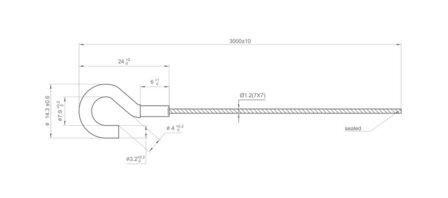 staaldraad + haak 1,2 mm 300 cm per 10 stuks