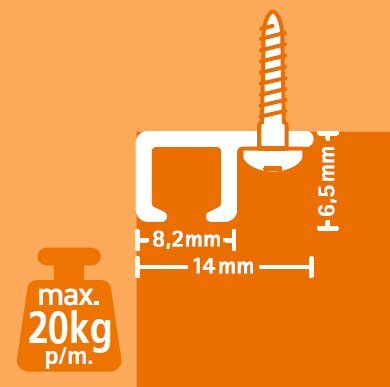 TOP RAIL, ALU ANOD, 300cm, max. 20kg/m1,  per 10 stuks 9.4314