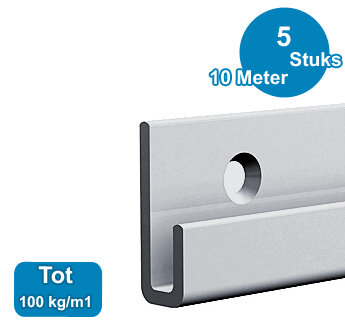 classic+ rail , alu, 200 cm, max. 100 kg, per 5 stuks 9.4320