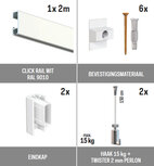 all-in-one kit 2 m Click Rail wit RAL 9010 + Twister 2 mm perlon 150 cm + haak 15 kg all-in-one kit 2 m Click Rail wit RAL 9010 + Twister 2 mm perlon 150 cm + haak 15 kg
