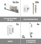 all-in-one kit 6 m Click Rail wit primer RAL 9016 + glijder 2 mm perlon 150 cm + mini haak 4 kg all-in-one kit 6 m Click Rail wit primer RAL 9016 + glijder 2 mm perlon 150 cm + mini haak 4 kg
