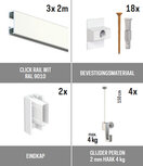 all-in-one kit 6 m Click Rail wit RAL 9010 + glijder 2 mm perlon 150 cm + mini haak 4 kg all-in-one kit 6 m Click Rail wit RAL 9010 + glijder 2 mm perlon 150 cm + mini haak 4 kg